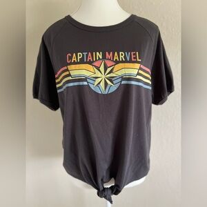 MARVEL Captain Marvel Tie Front Gray Top EUC